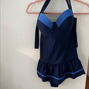 Navy Blue Halter Top Ruched One Piece Ravenclaw Harry Potter Swimsuit